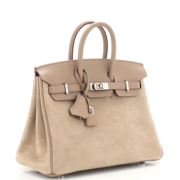 Hermes Birkin Handbag Grey Doblis Suede with Swift with Palladium Hardware 25 - Picture 3 of 9